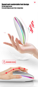 Mouse sem fio recarregável led retroiluminado computador portátil receptor bluetooth modo duplo