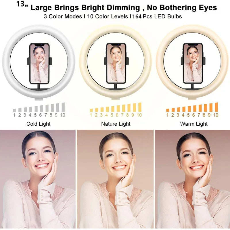 26 33cm luzes de vídeo luz regulável selfie led anel luz usb anel lâmpada iluminação com tripé suporte para fazer youtube ringlight