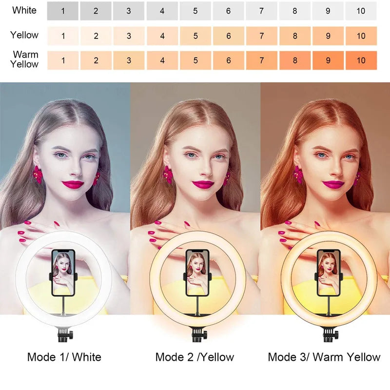 26 33cm luzes de vídeo luz regulável selfie led anel luz usb anel lâmpada iluminação com tripé suporte para fazer youtube ringlight