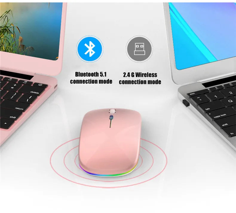 Mouse sem fio recarregável led retroiluminado computador portátil receptor bluetooth modo duplo