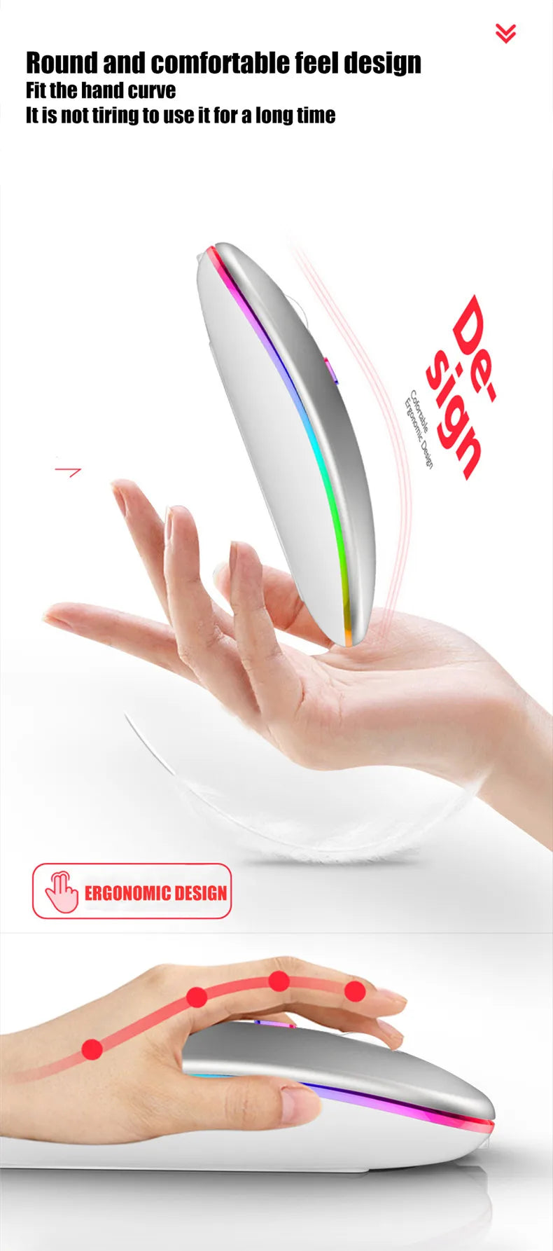 Mouse sem fio recarregável led retroiluminado computador portátil receptor bluetooth modo duplo