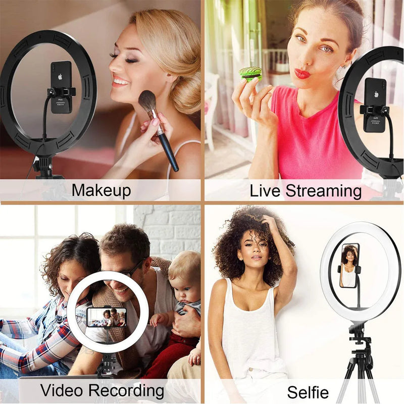 26 33cm luzes de vídeo luz regulável selfie led anel luz usb anel lâmpada iluminação com tripé suporte para fazer youtube ringlight