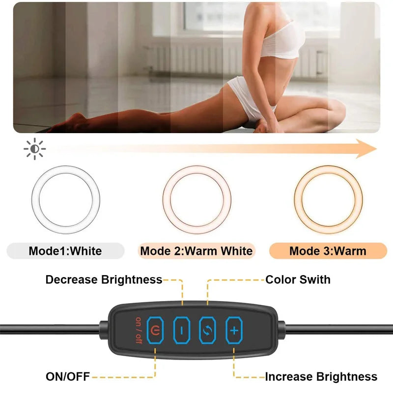 26 33cm luzes de vídeo luz regulável selfie led anel luz usb anel lâmpada iluminação com tripé suporte para fazer youtube ringlight