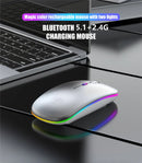 Mouse sem fio recarregável led retroiluminado computador portátil receptor bluetooth modo duplo