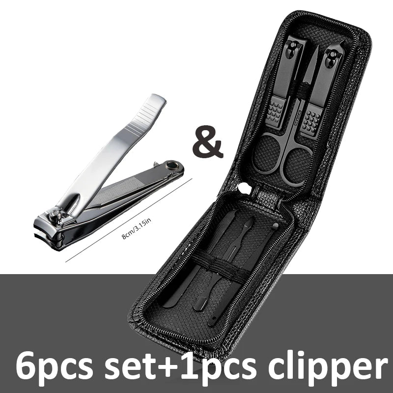 Ouriner 6-18 pçs conjuntos de manicure portátil kits de pedicure preto brilhante