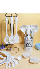 Rosa 18 pçs grau alimentício silicone cozinha panelas utensílios turner espátula colher de medição prático ferramenta cozinha conjunto