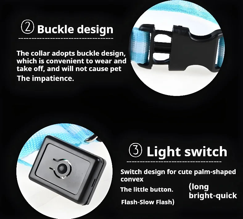 Coleira de nylon led noite segurança piscando brilho no escuro coleira para cães de estimação coleira