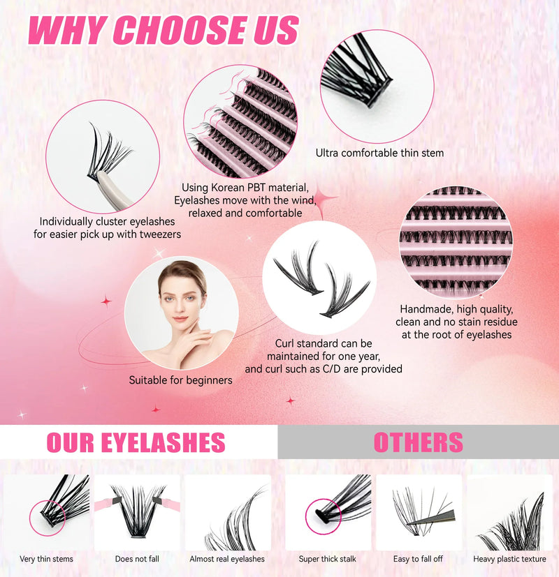 Diy kit de extensão de cílios cílios 200 peças clusters lash bond & seal
