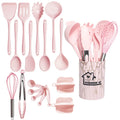 Rosa 18 pçs grau alimentício silicone cozinha panelas utensílios turner espátula colher de medição prático ferramenta cozinha conjunto