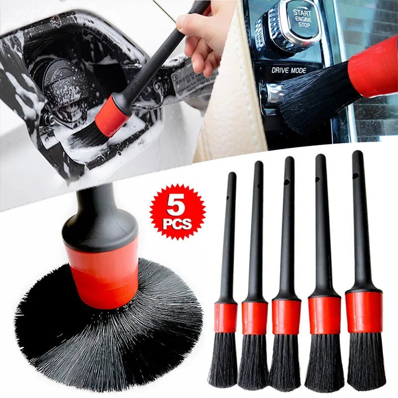 5 peças kit de escova de limpeza do carro detalhe automático escovas poeira para interior do carro