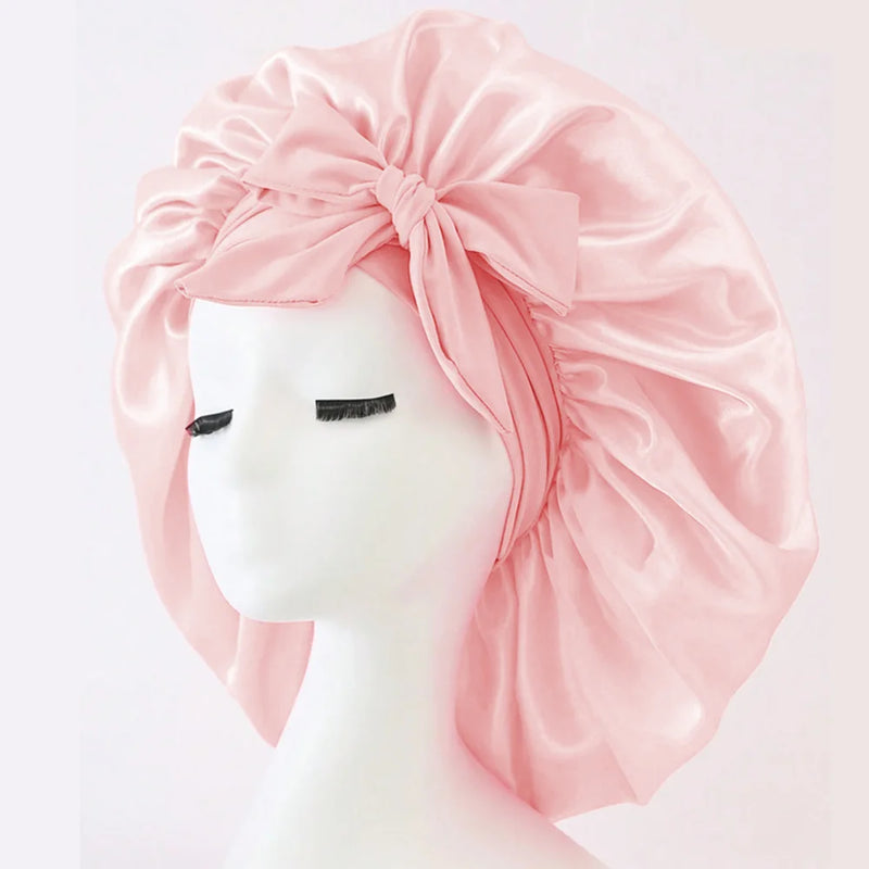 Gorro de cetim de seda ajustável Bonne para dormir gorro de cabelo com gravata para mulheres e homens