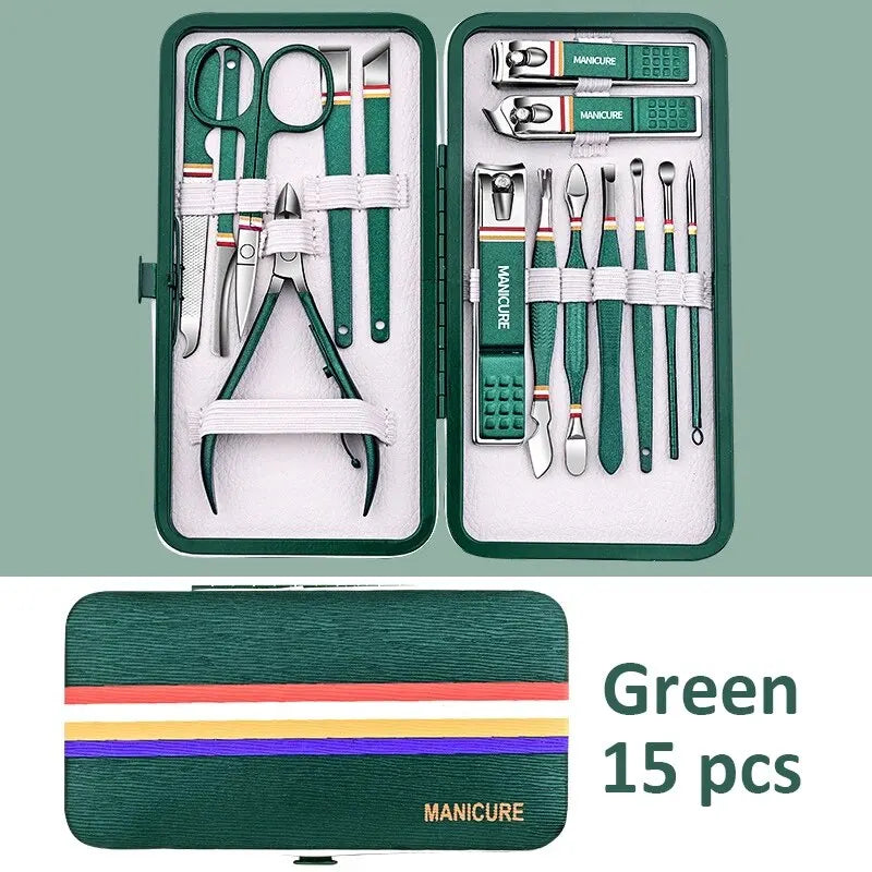 Ouriner 6-18 pçs conjuntos de manicure portátil kits de pedicure preto brilhante