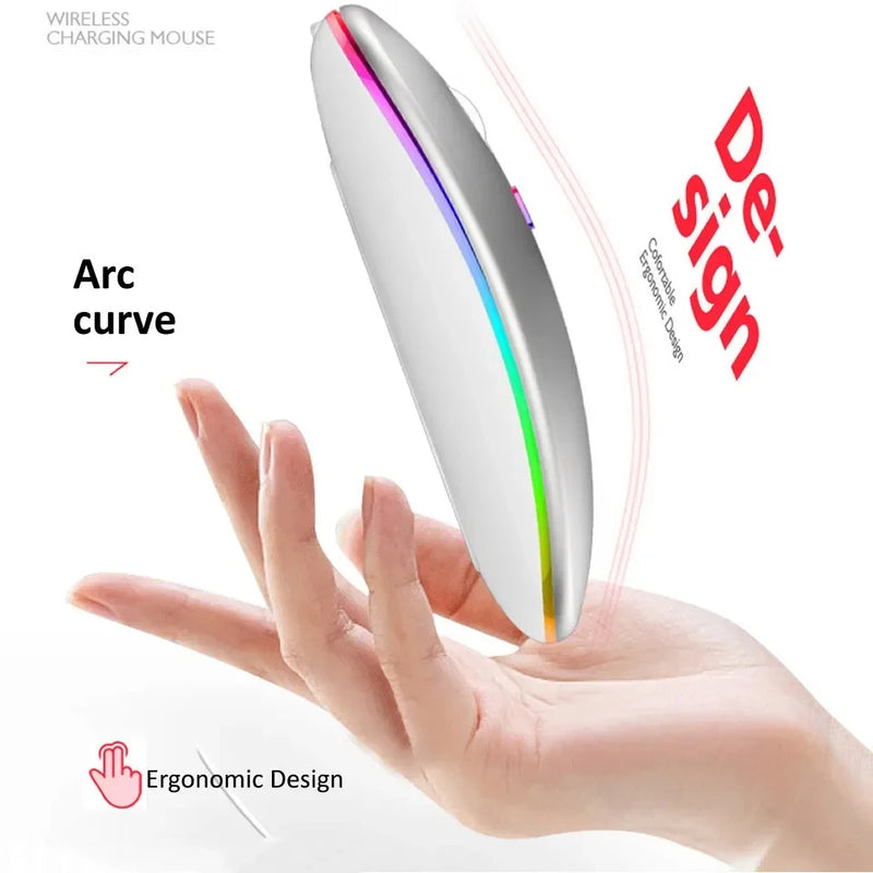 Mouse sem fio recarregável led retroiluminado computador portátil receptor bluetooth modo duplo