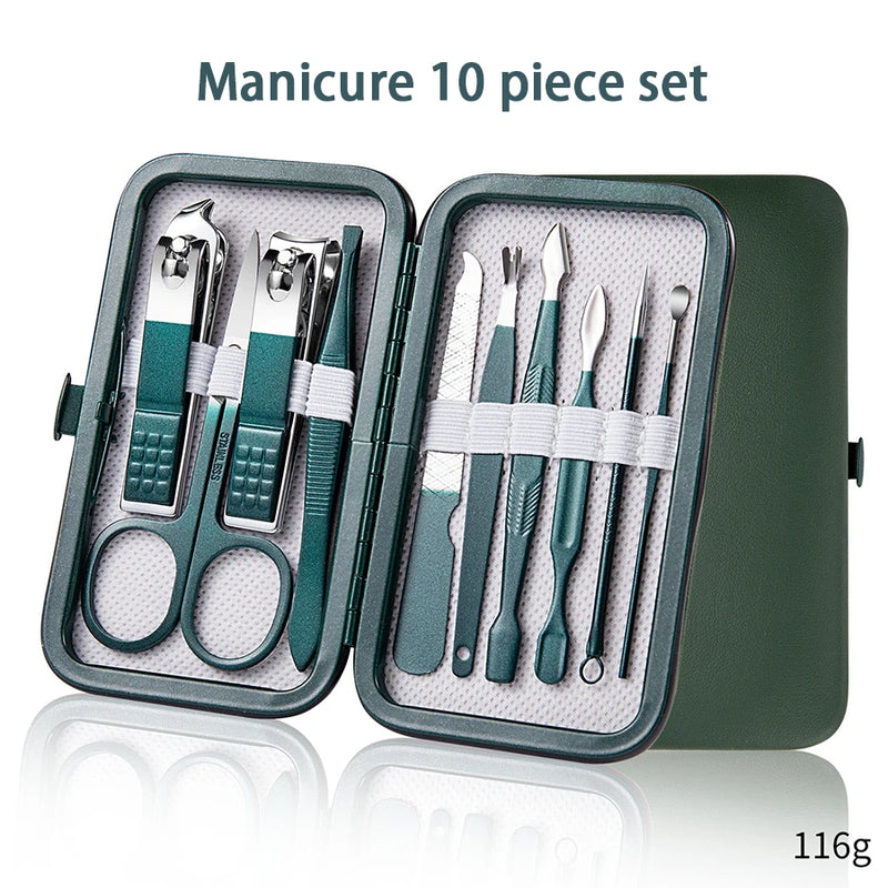 Ouriner 6-18 pçs conjuntos de manicure portátil kits de pedicure preto brilhante