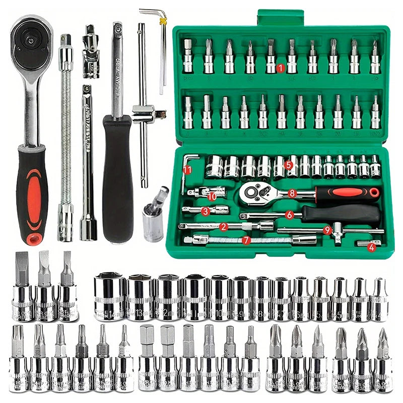 Ratchet Wrench Set com Sockets, Drive Socket Set, 1,4 "Metric Hex Bit, 1,4"