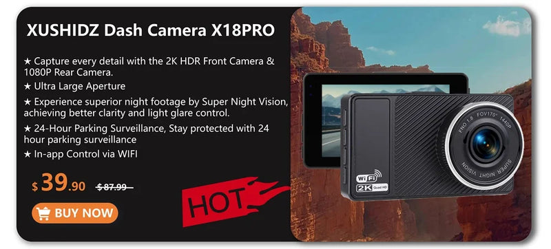 XUSHIDZ-HD Câmera Dash,DVR Veículo Automóvel, Gravador de Vídeo