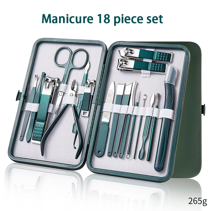 Ouriner 6-18 pçs conjuntos de manicure portátil kits de pedicure preto brilhante
