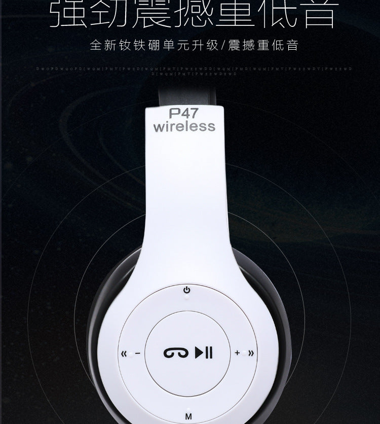 Bluetooth 5.0 Stereo P47 Headset, Jogo Desportivo Sem Fio, Série Dobrável, iPhone, Xiaomi
