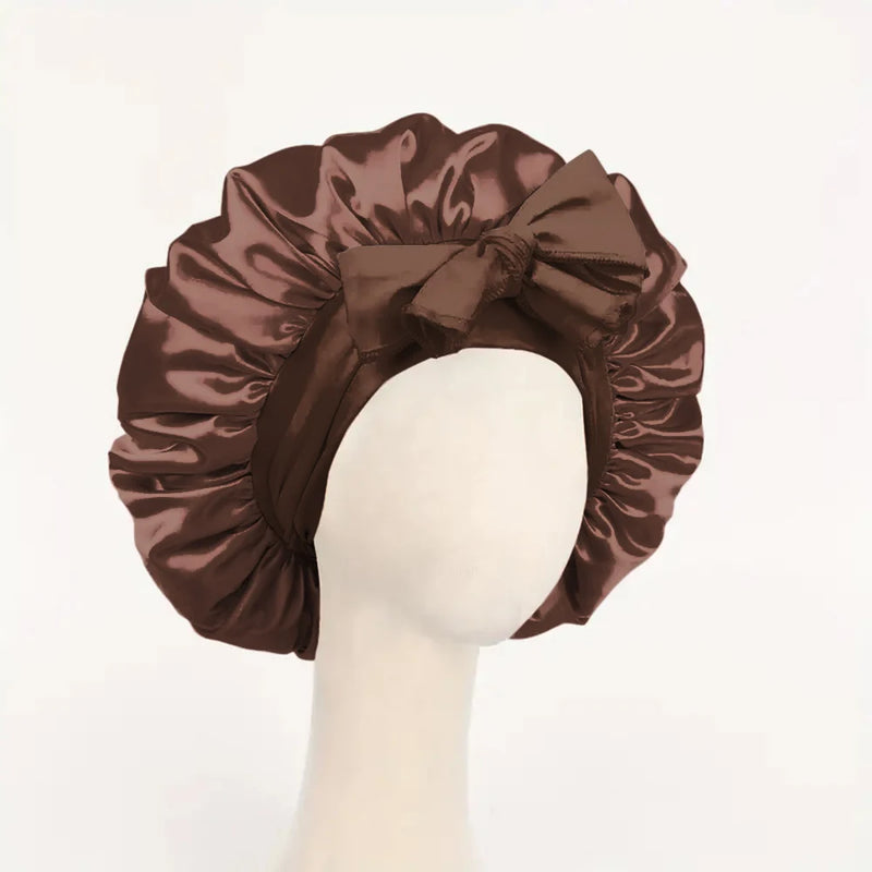 Gorro de cetim de seda ajustável Bonne para dormir gorro de cabelo com gravata para mulheres e homens