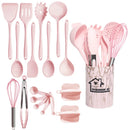 Rosa 18 pçs grau alimentício silicone cozinha panelas utensílios turner espátula colher de medição prático ferramenta cozinha conjunto