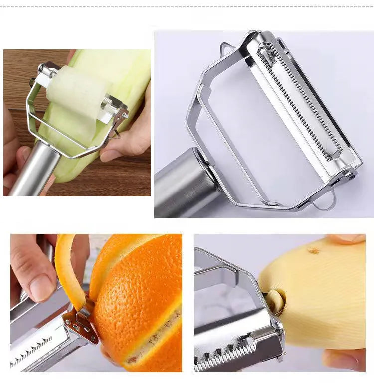Descascador de vegetais de cozinha, aço inoxidável, descascador de cabeça dupla, multifuncional