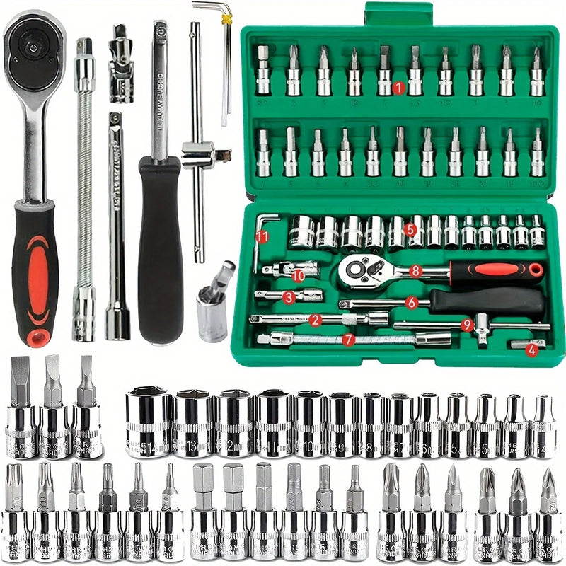 Ratchet Wrench Set com Sockets, Drive Socket Set, 1,4 "Metric Hex Bit, 1,4"