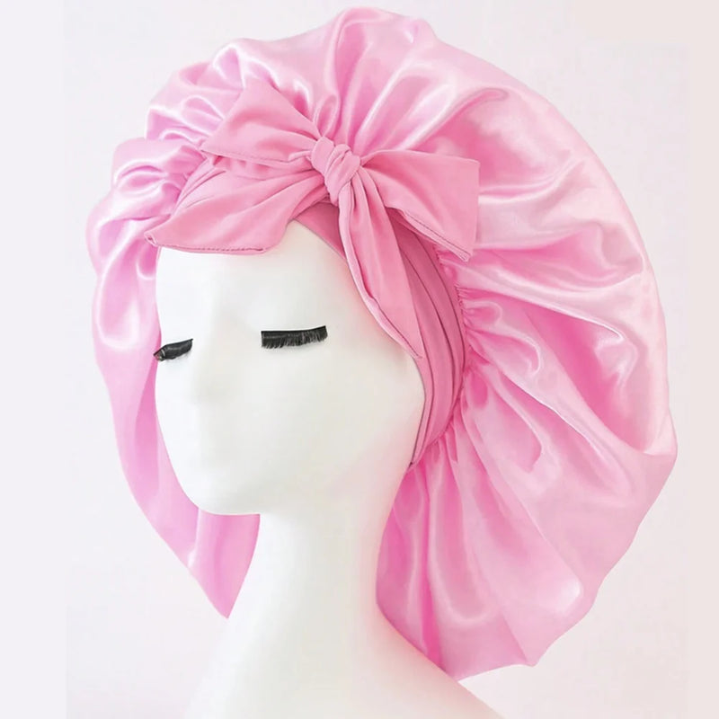 Gorro de cetim de seda ajustável Bonne para dormir gorro de cabelo com gravata para mulheres e homens