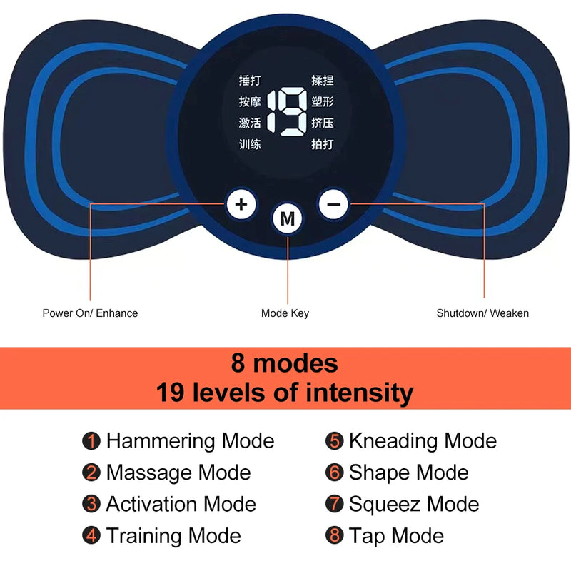 Massageador de pescoço mini massagem elétrica do pescoço ems cervical volta vértebra massagem remendo 8 modos aliviar relaxar ferramentas de fadiga muscular