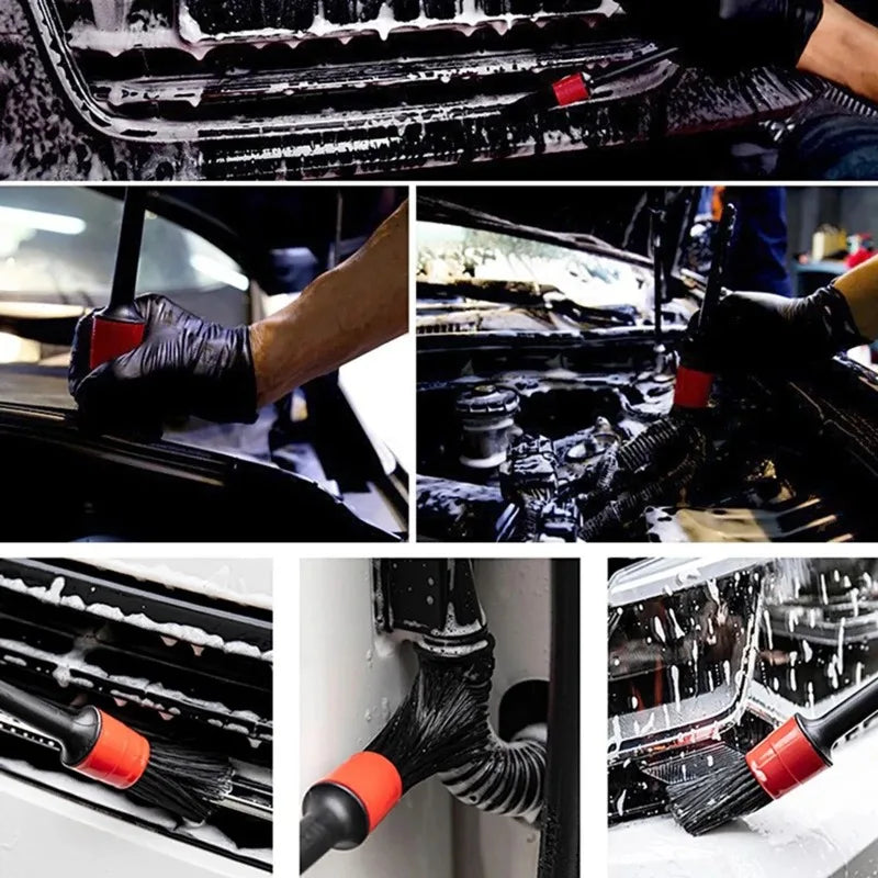 5 peças kit de escova de limpeza do carro detalhe automático escovas poeira para interior do carro