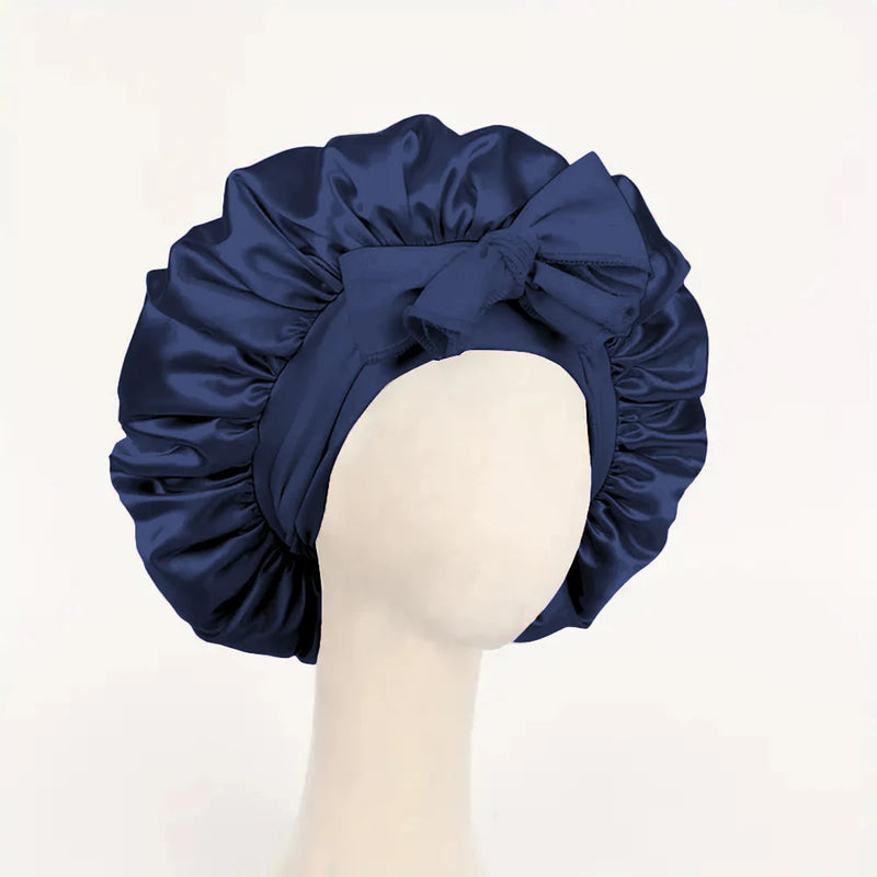 Gorro de cetim de seda ajustável Bonne para dormir gorro de cabelo com gravata para mulheres e homens