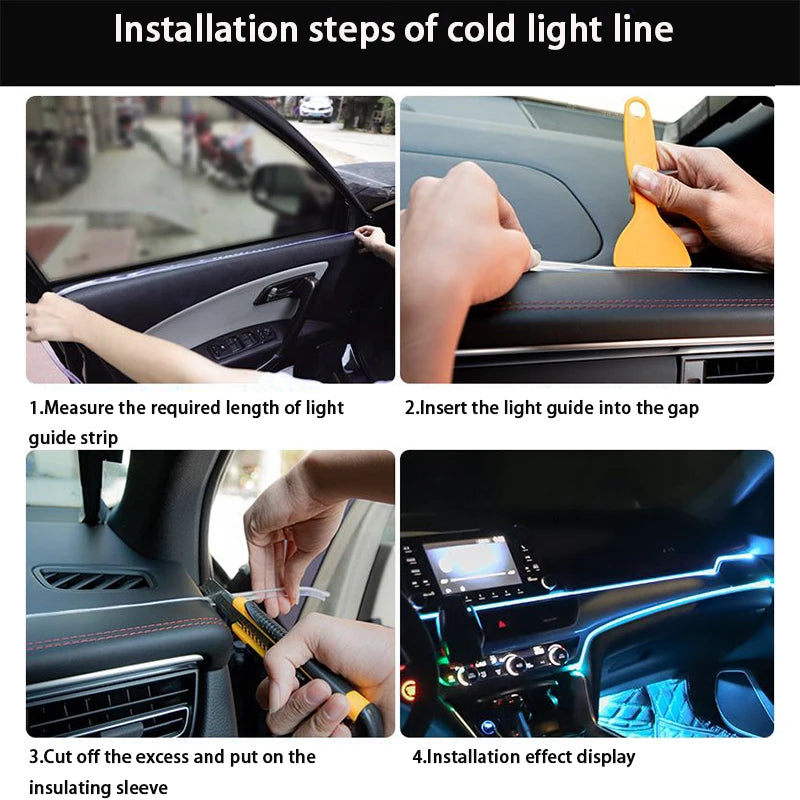 Led Interior do carro luz fria painel decorativo console auto led luzes ambientais 1/2/3/4/5m