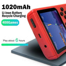 Um console de jogos pequeno portátil vermelho retrô clássico para crianças com carregamento de 400 jogos pode ser conectado à TV