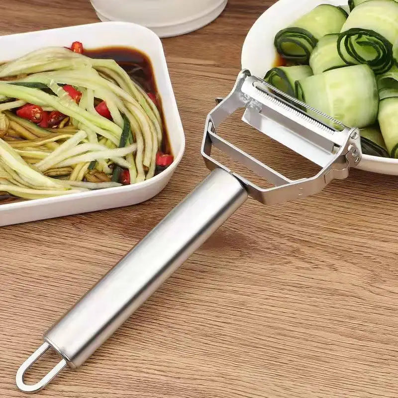 Descascador de vegetais de cozinha, aço inoxidável, descascador de cabeça dupla, multifuncional