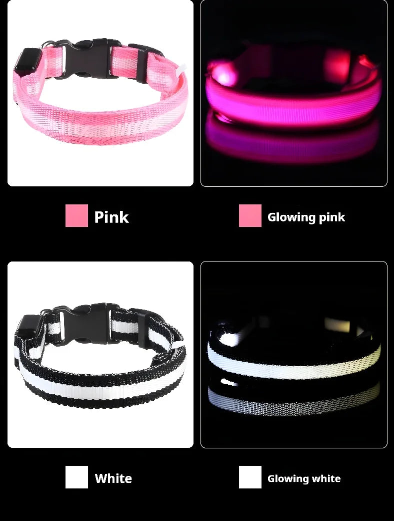 Coleira de nylon led noite segurança piscando brilho no escuro coleira para cães de estimação coleira