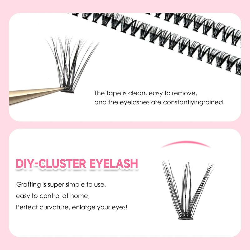 Diy kit de extensão de cílios cílios 200 peças clusters lash bond & seal