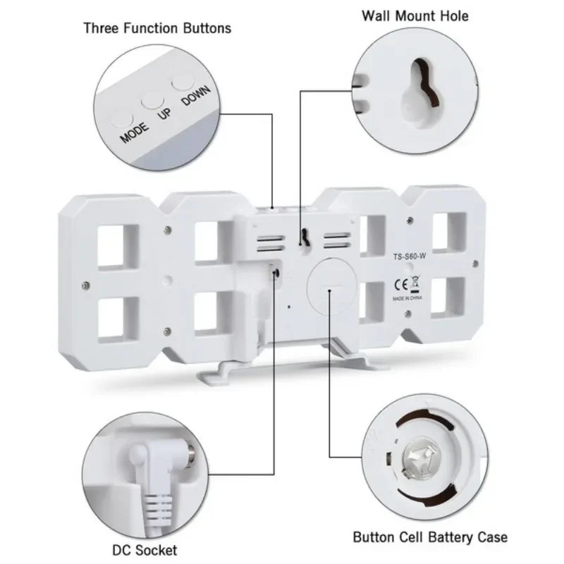 3d led relógio digital decoração de parede brilho modo noturno decoração para o quarto relógio eletrônico ajustável decoração do quarto estética