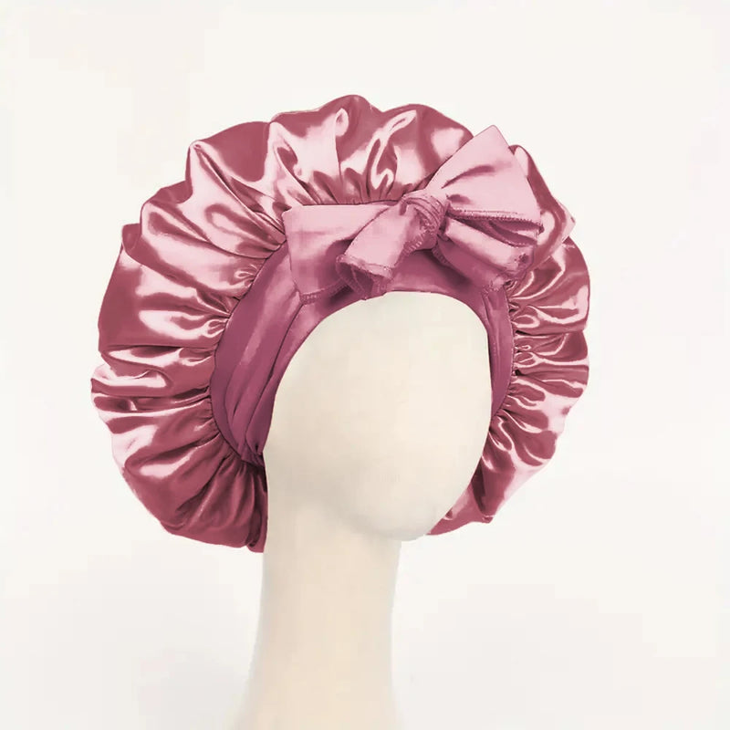 Gorro de cetim de seda ajustável Bonne para dormir gorro de cabelo com gravata para mulheres e homens