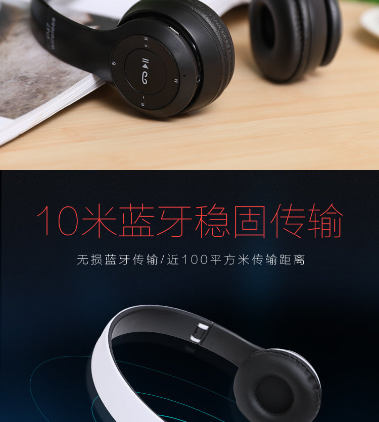 Bluetooth 5.0 Stereo P47 Headset, Jogo Desportivo Sem Fio, Série Dobrável, iPhone, Xiaomi