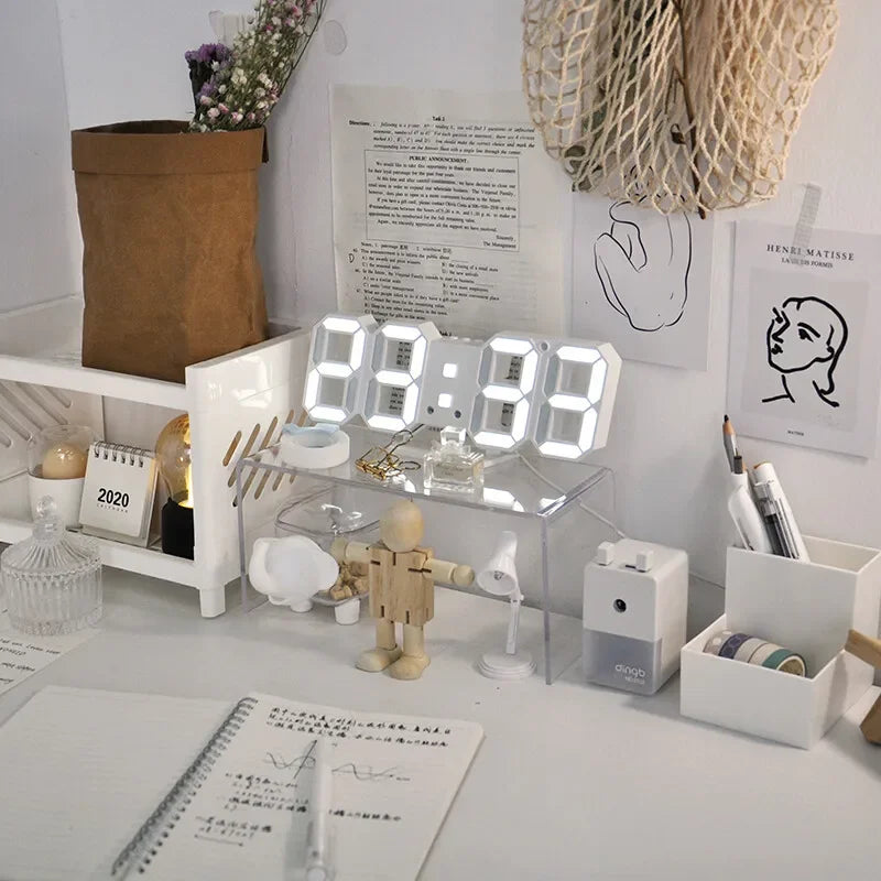 3d led relógio digital decoração de parede brilho modo noturno decoração para o quarto relógio eletrônico ajustável decoração do quarto estética