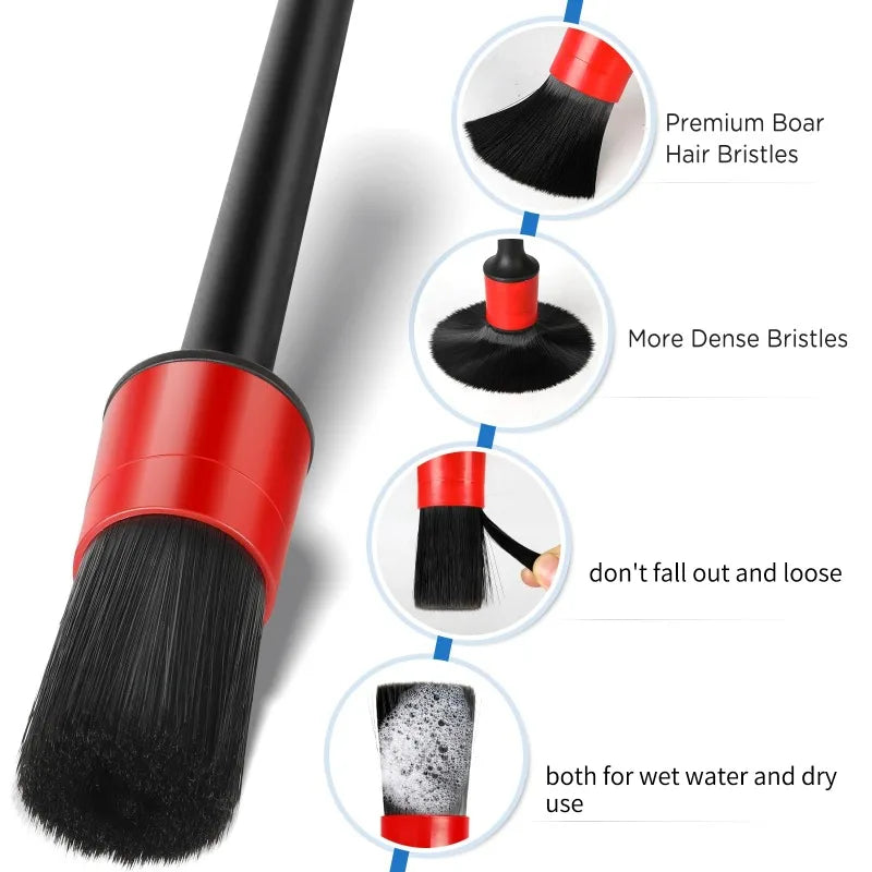 5 peças kit de escova de limpeza do carro detalhe automático escovas poeira para interior do carro