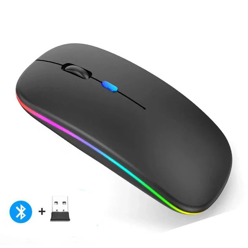 Mouse sem fio recarregável led retroiluminado computador portátil receptor bluetooth modo duplo