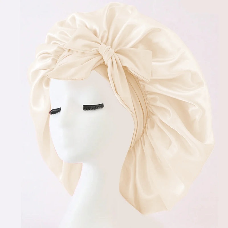 Gorro de cetim de seda ajustável Bonne para dormir gorro de cabelo com gravata para mulheres e homens