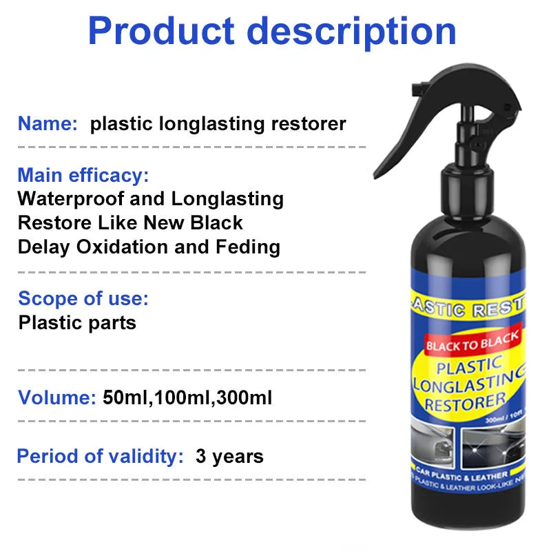 Restaurador de plástico para carro, produtos de limpeza de carro com brilho preto