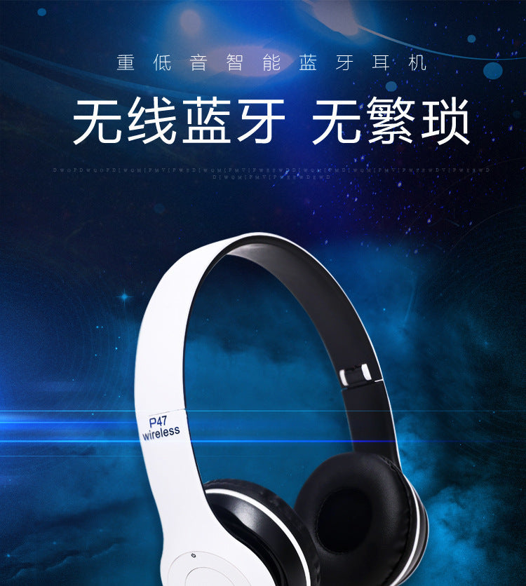 Bluetooth 5.0 Stereo P47 Headset, Jogo Desportivo Sem Fio, Série Dobrável, iPhone, Xiaomi