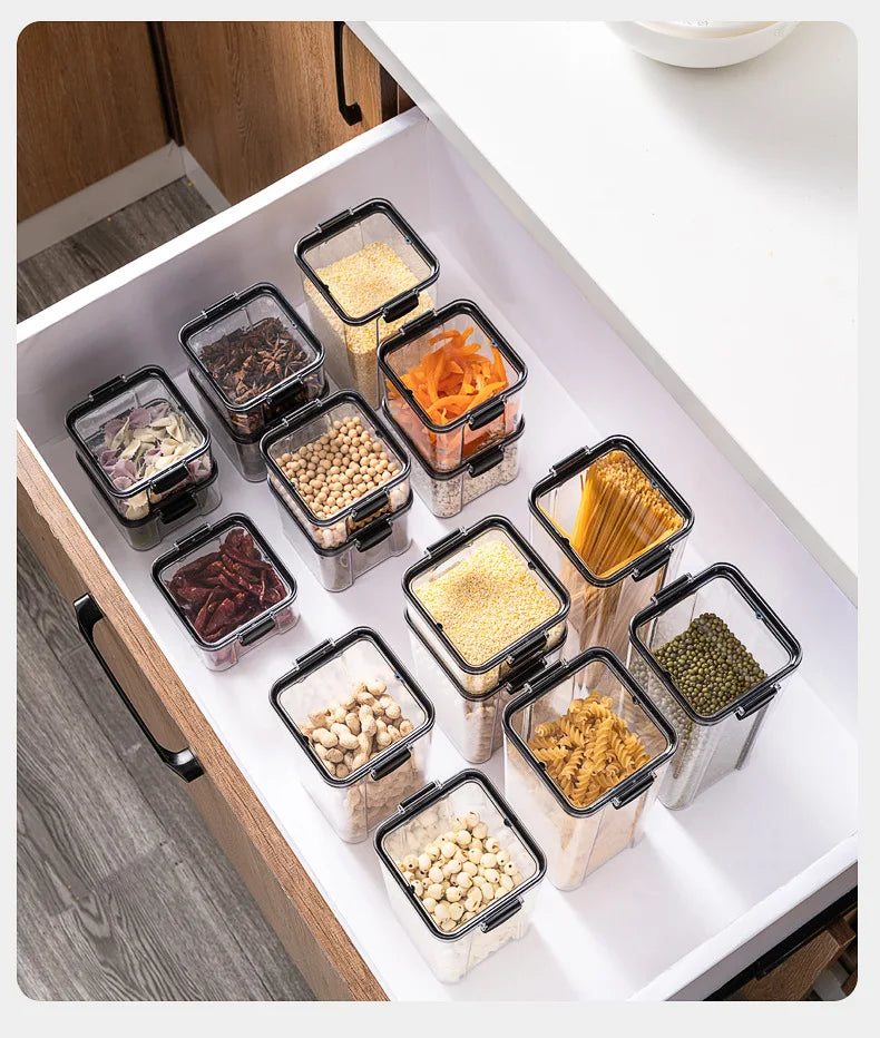 Frascos de plástico selados para cozinha, organizador de armazenamento de grãos, tanque grande, caixa à prova de umidade, frascos de tempero doméstico