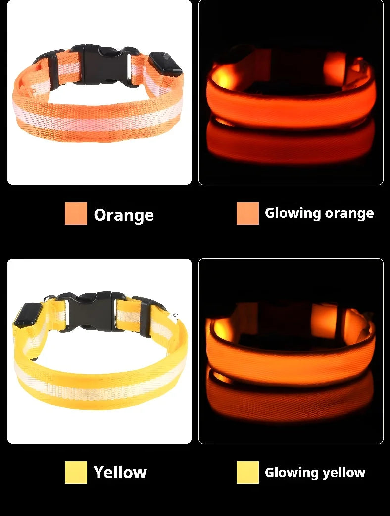 Coleira de nylon led noite segurança piscando brilho no escuro coleira para cães de estimação coleira