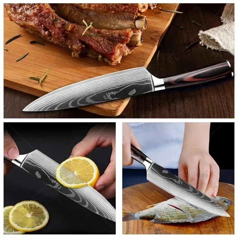 Damasco faca do chef facas de cozinha conjunto profissional desossa faca cutelo