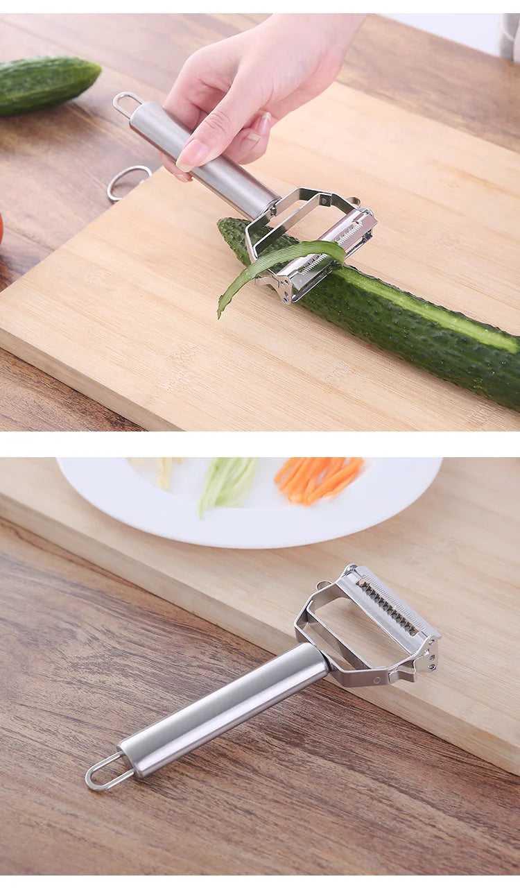 Descascador de vegetais de cozinha, aço inoxidável, descascador de cabeça dupla, multifuncional