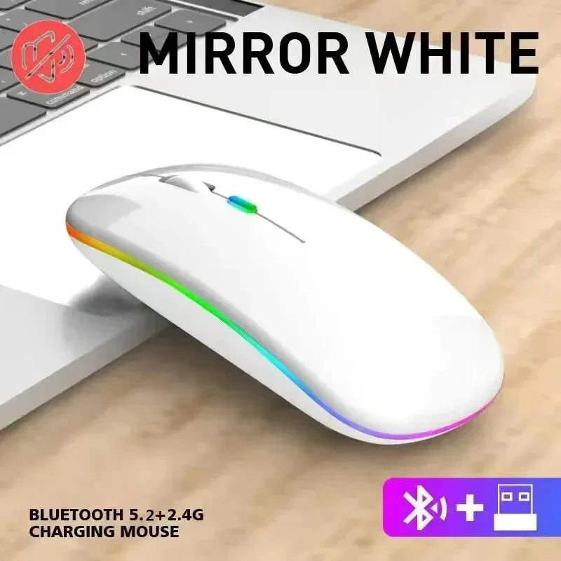 Mouse sem fio recarregável led retroiluminado computador portátil receptor bluetooth modo duplo