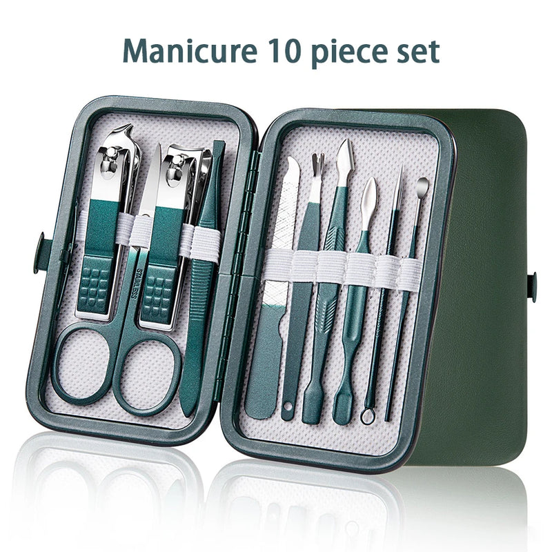 Ouriner 6-18 pçs conjuntos de manicure portátil kits de pedicure preto brilhante